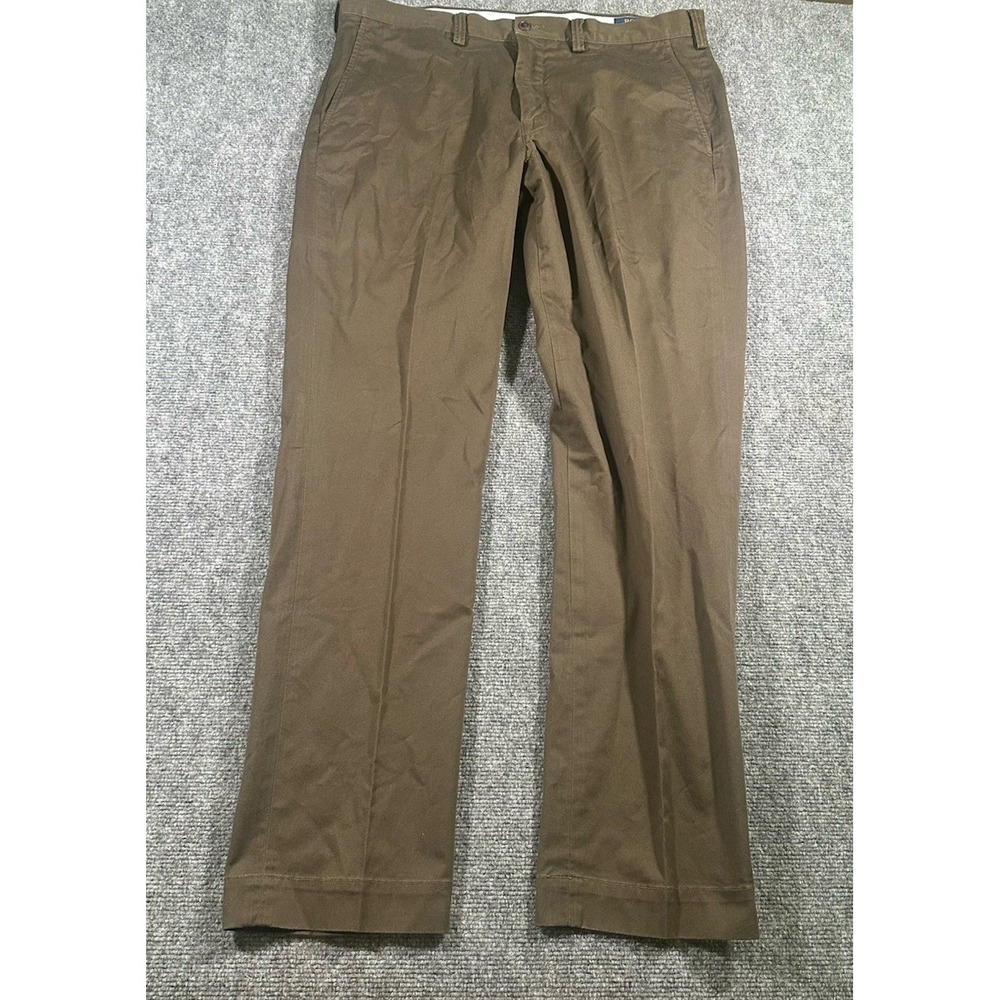 Polo Ralph Lauren Men's Brown Slacks 36x32 Pleated Stretch Straight Cotton Twill